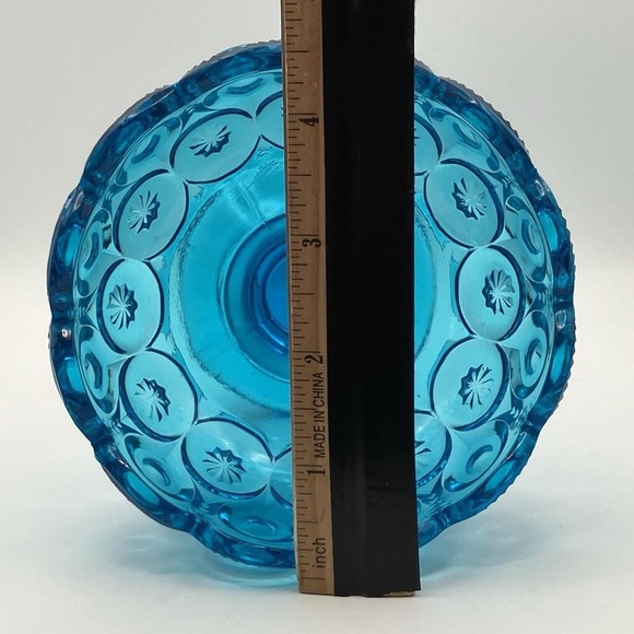 Vintage LE Smith Moon and Stars / Pedestal Candy Glass Dish / 4.5" Blue Trinket - Picture 3 of 8